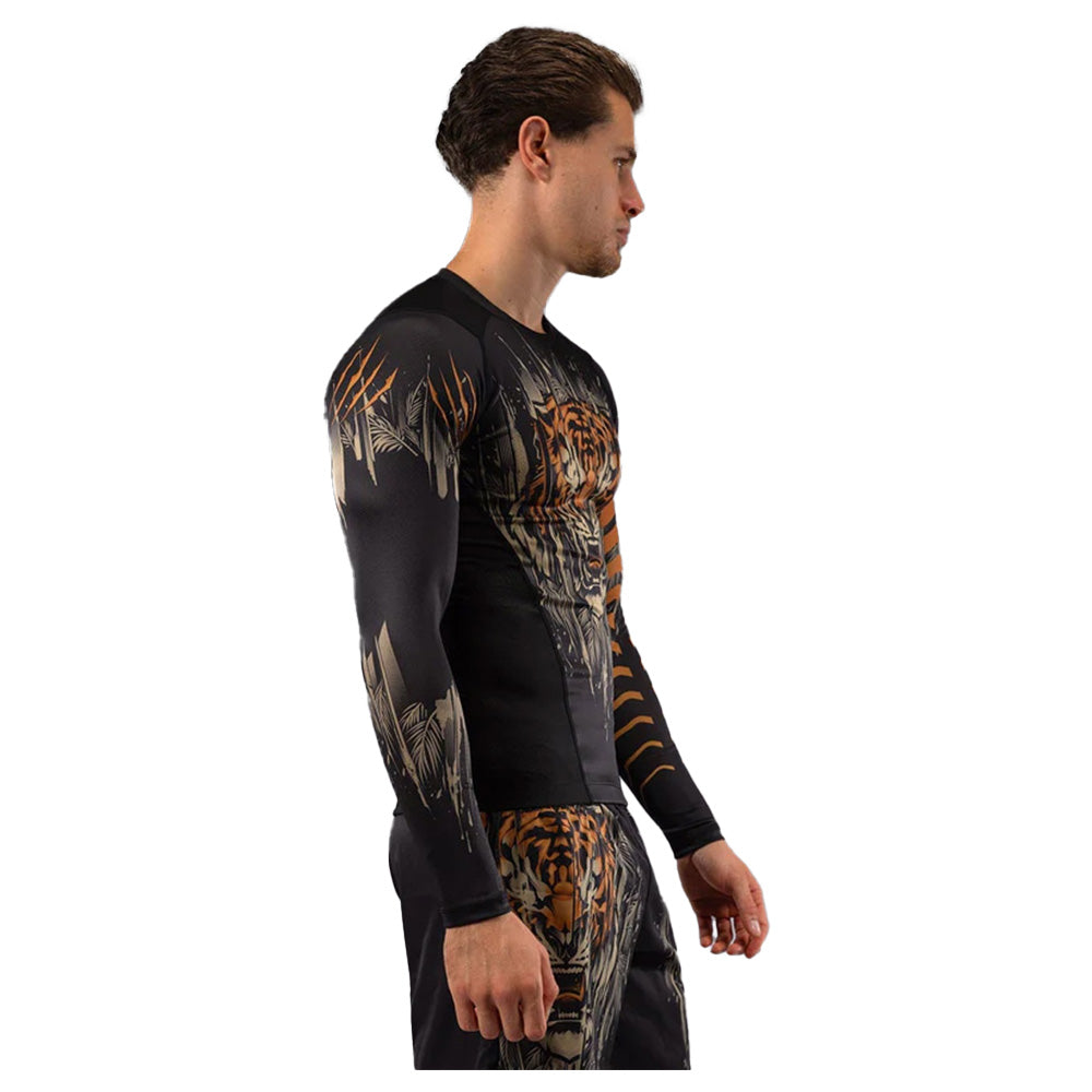 Venum Tiger Men's Long Sleeve Rashguard - Black/Neon Orange