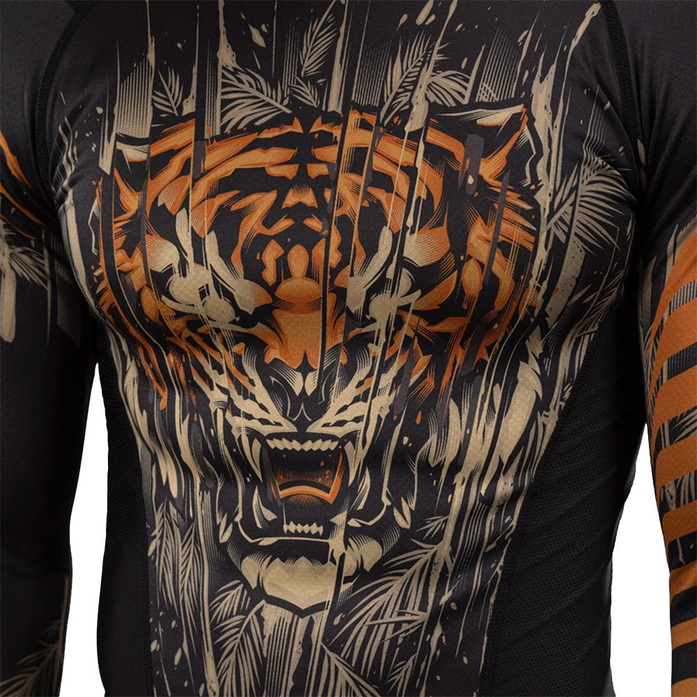 Venum Tiger Men's Long Sleeve Rashguard - Black/Neon Orange