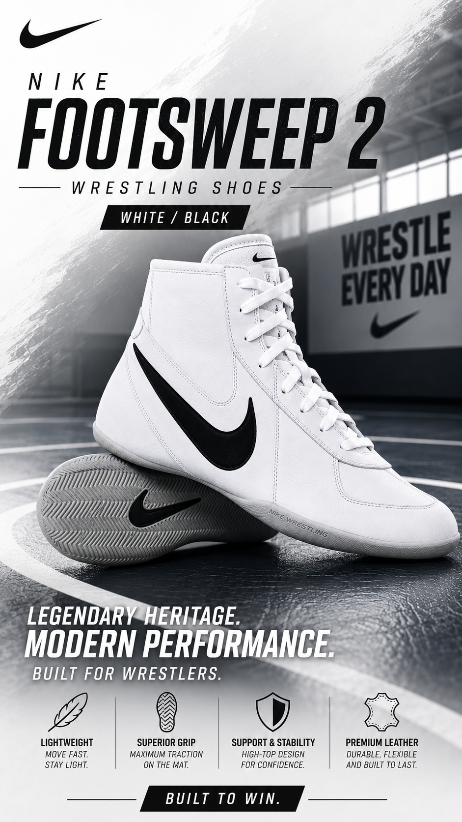 Nike Footsweep 2 Wresting Shoes - White/Black