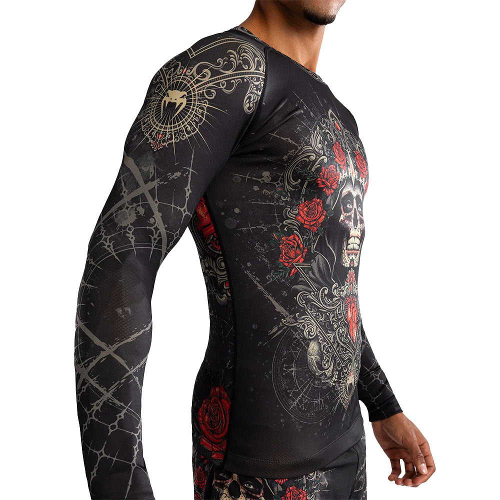 Venum Santa Muerte 5.0 Men's Long Sleeve Rashguard - Deep Black/Gold