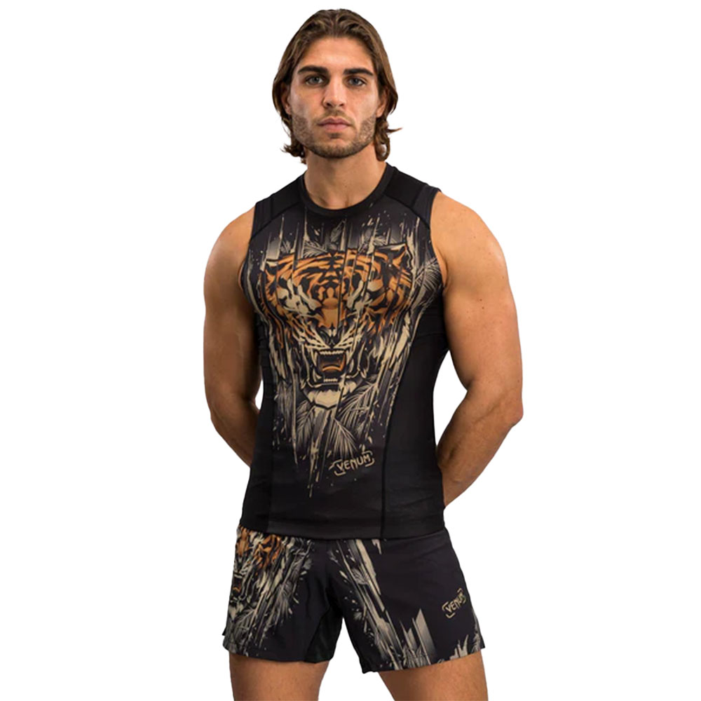 Venum Tiger Men's Short Sleeve Rashguard - Black/Neon Orange