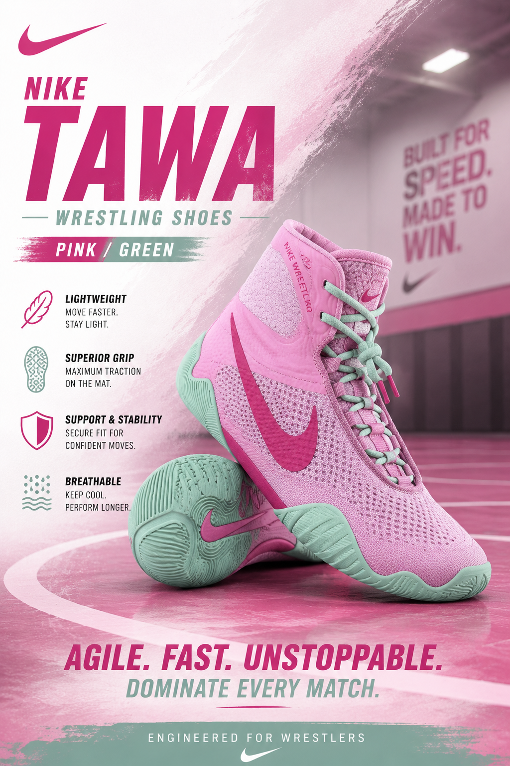 Nike Tawa Wrestling Shoes - Pink