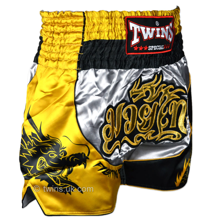 Twins Special Muay Thai Shorts - TBS-DRAGON-Silver/Gold