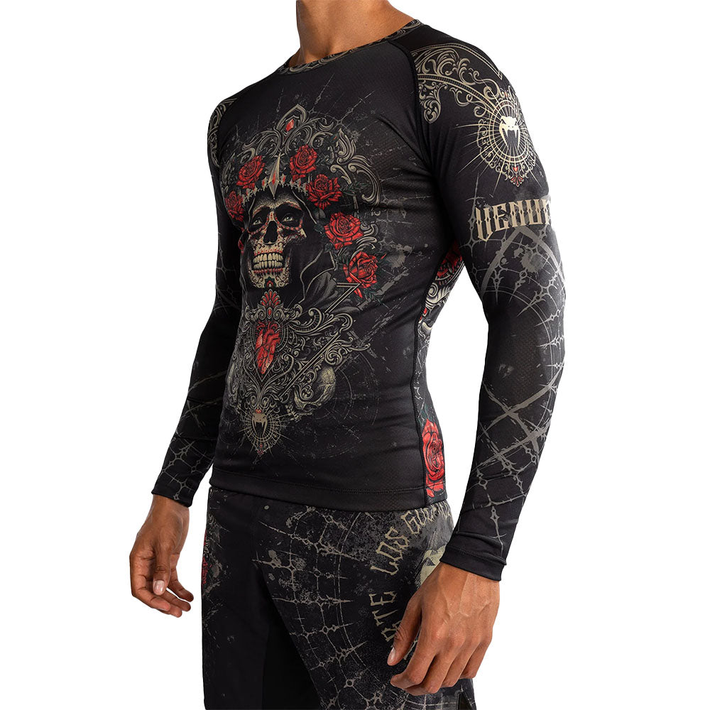 Venum Santa Muerte 5.0 Men's Long Sleeve Rashguard - Deep Black/Gold