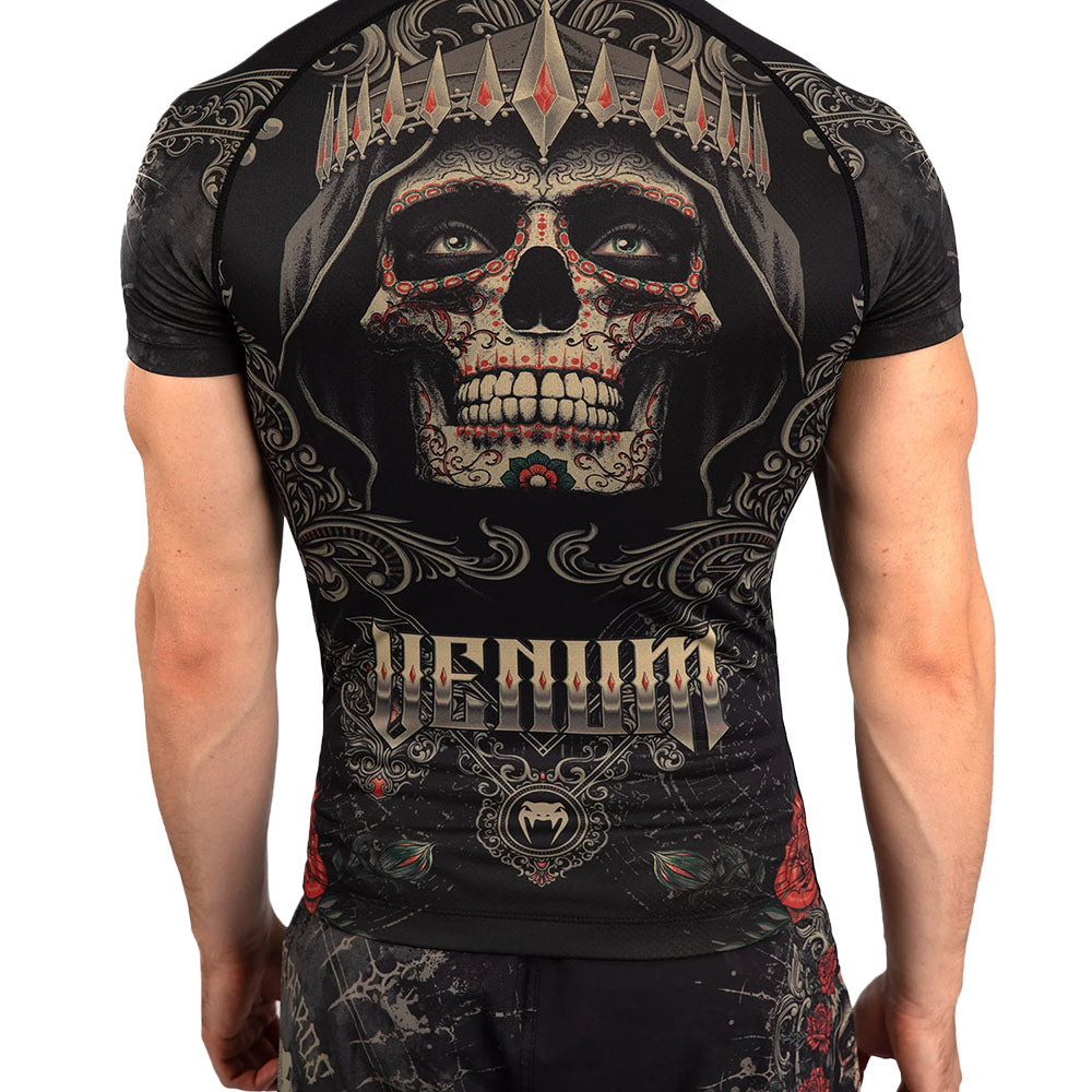 Venum Santa Muerte 5.0 Men's Short Sleeve Rashguard - Deep Black/Gold