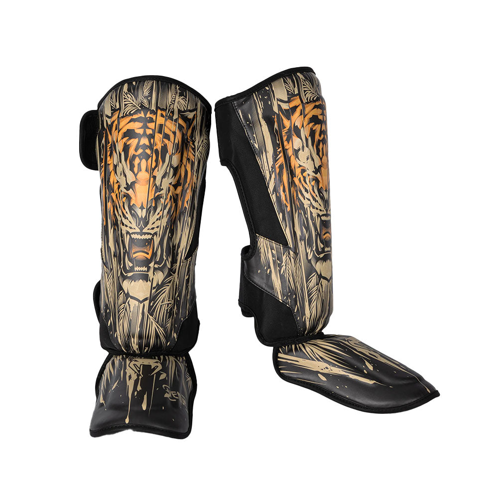 Venum Tiger Shin Guards - Black/Neon Orange