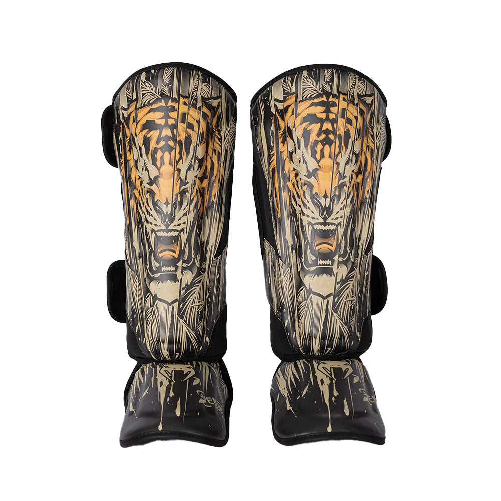 Venum Tiger Shin Guards - Black/Neon Orange