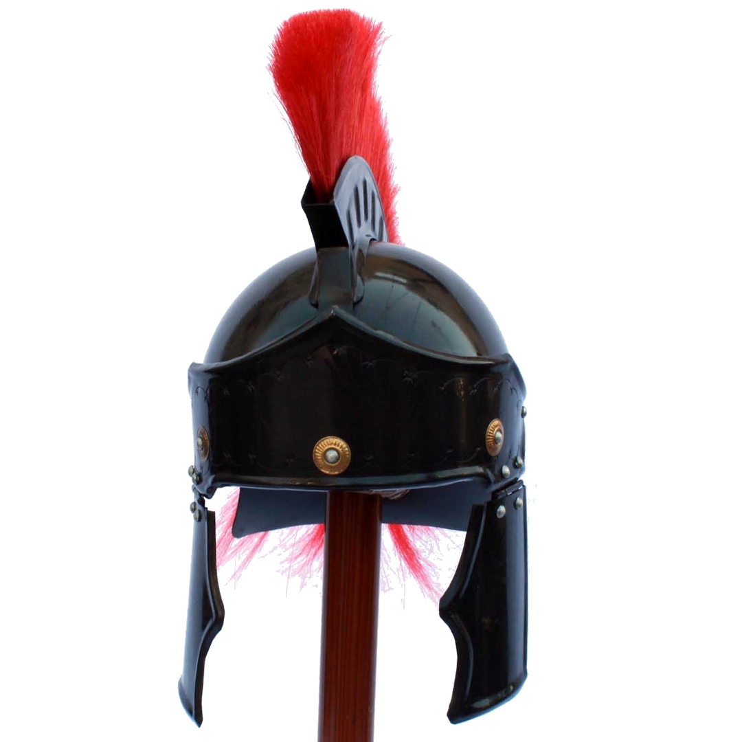 Black Dark Roman Helmet With Red Plume-0