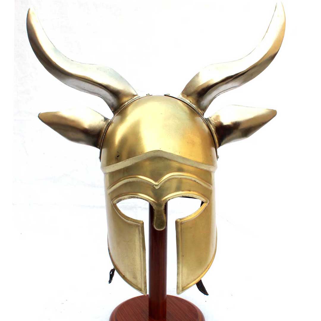 Golden Medieval Viking Horn Barbarian Corinthian Helmet-0