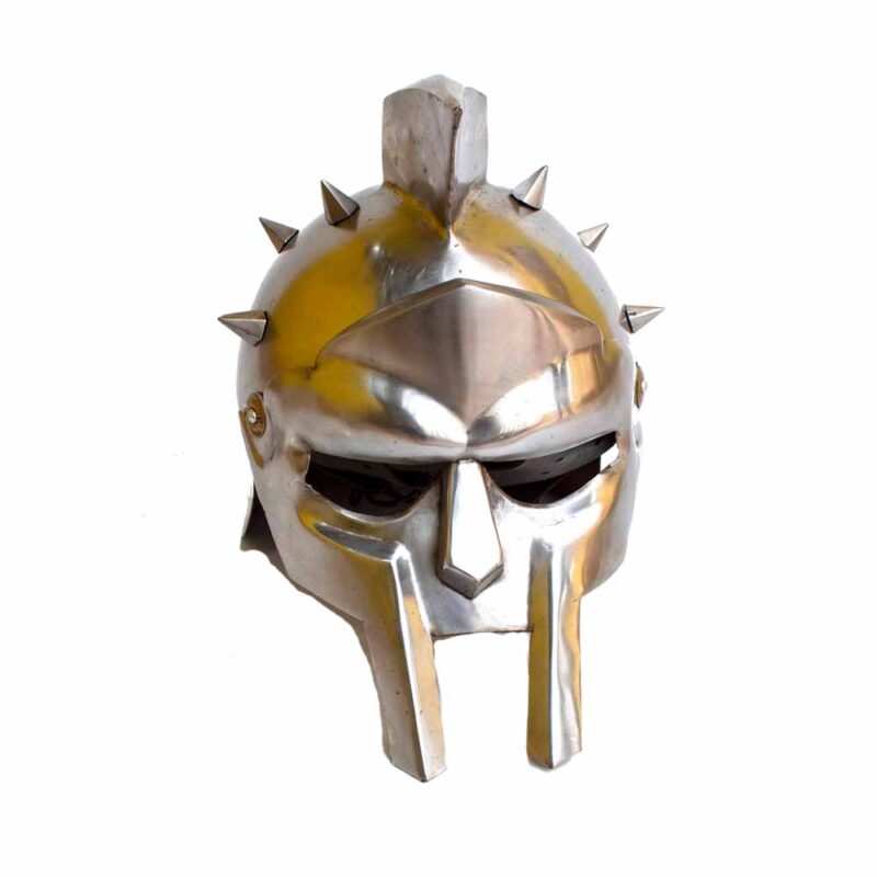 Steel Metal Gladiator Maximus Decimus Meridius Spikes Helmet With Leather Liner Inside -0