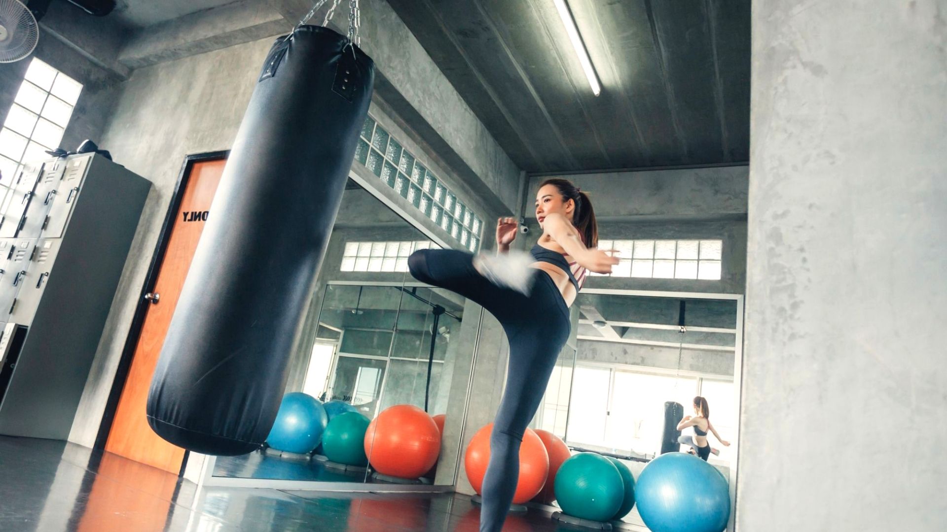 Boxing Fitness Class With Punching Bag